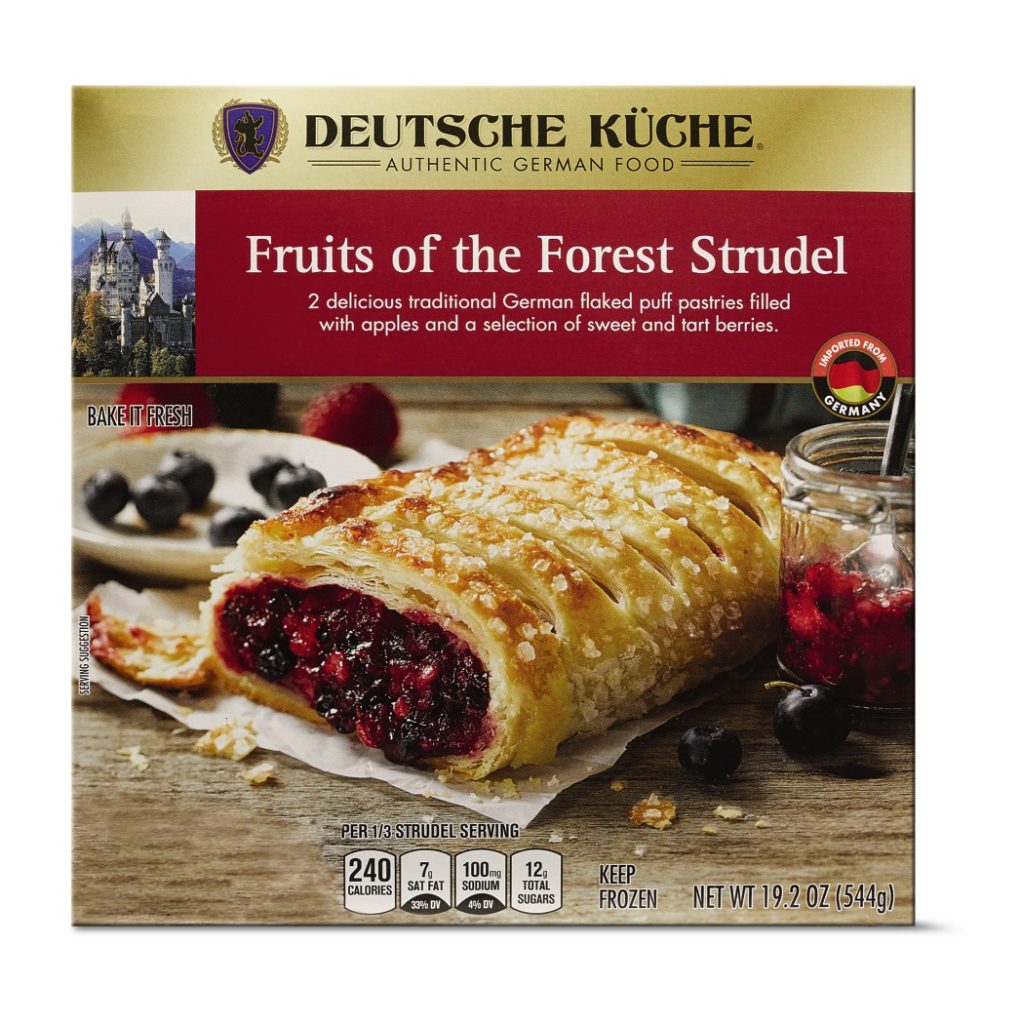 box of aldi fruit of the forest strudel