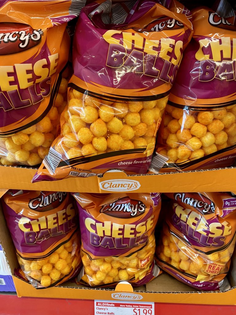 Clancy's Cheese Balls sold at Aldi stores