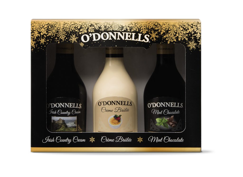 o'donnells gift set with irish cream, creme brulee and mint chocolate