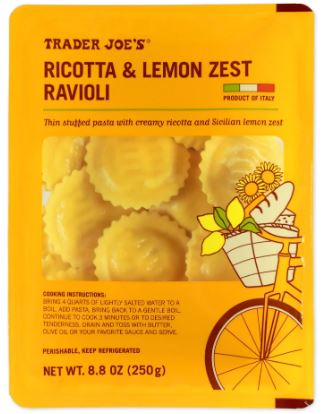 Trader Joes Ravioli ricotta Lemon zest