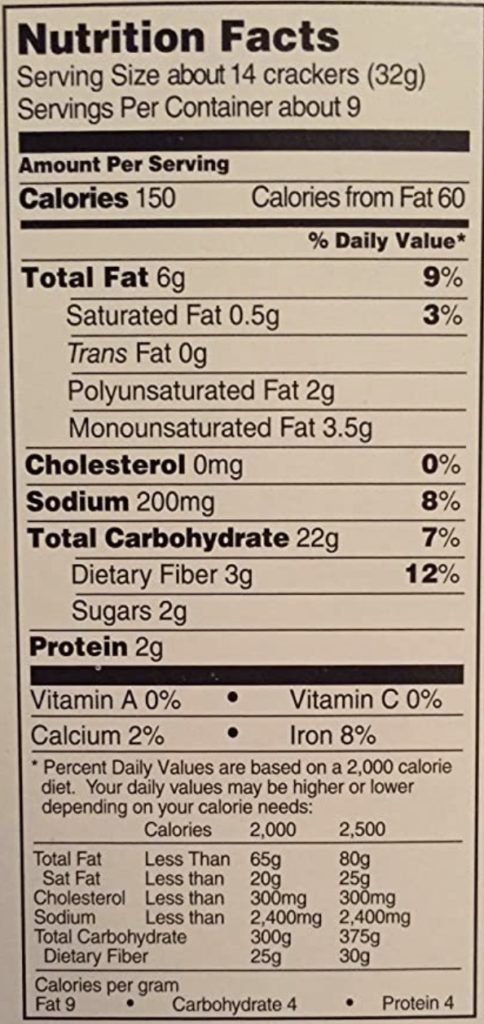 Organic Multigrain Crackers Nutrition