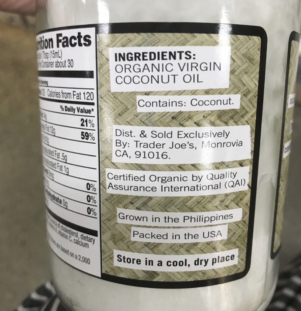 Trader Joe's Coconut Oil Ingredients