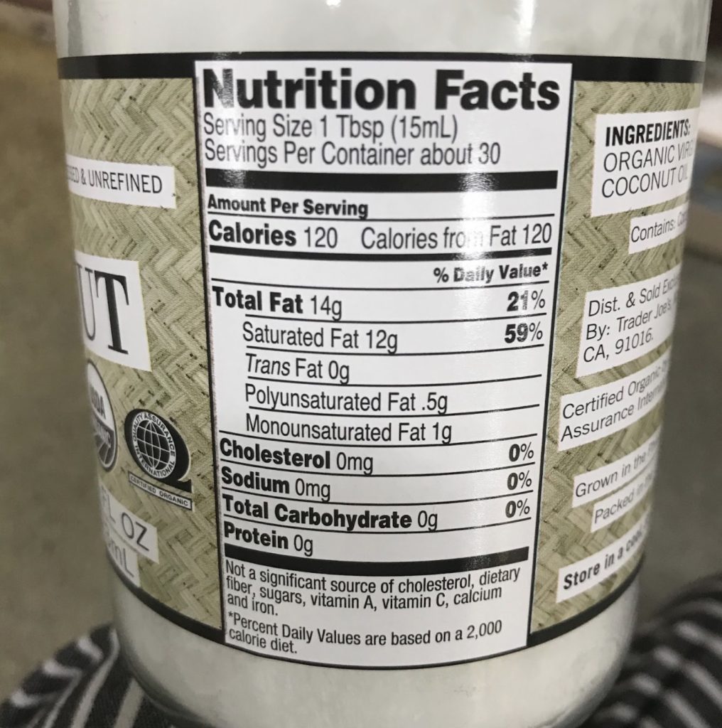 Trader Joe's Coconut Oil Nutrition facts
