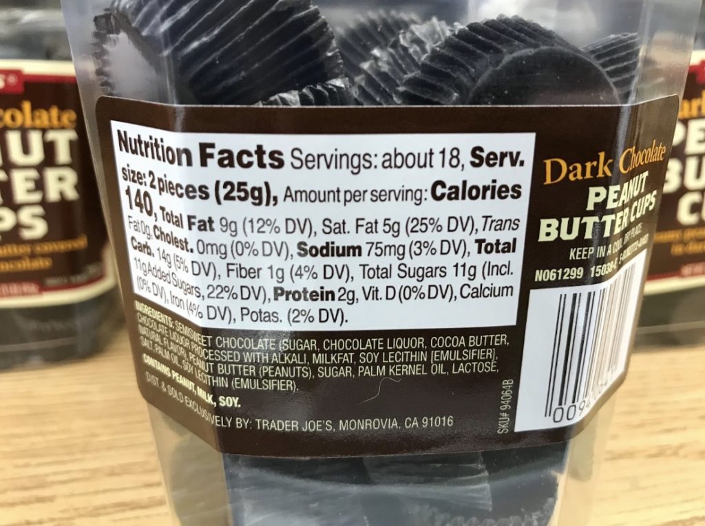 Trader Joe’s Dark Chocolate Peanut Butter Cups Nutrition