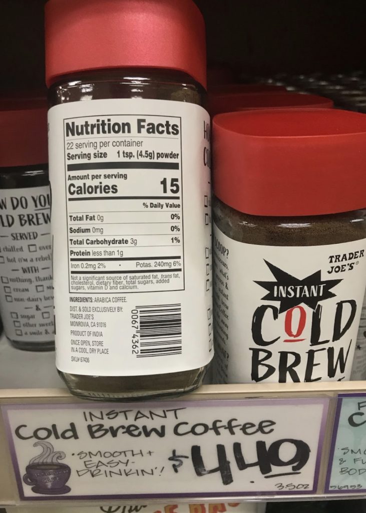 Trader Joe’s Instant Cold Brew Coffee Nutrition
