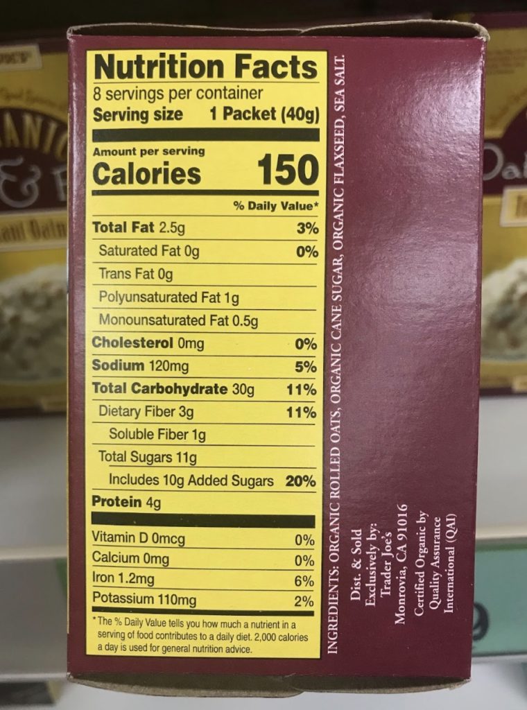 Trader Joe’s Organic Oats & Flax Instant Oatmeal Nutrition Facts