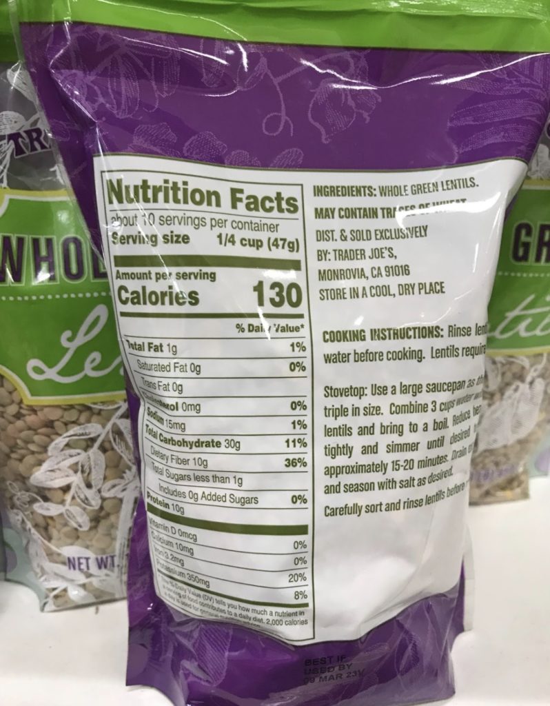 Trader Joe’s Whole Green Lentils packaging