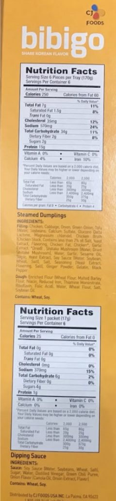 Costco Dumplings Nutrition Facts