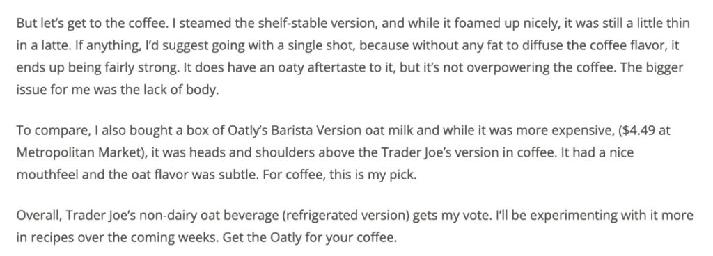 Trader Joe's Oat Milk Review