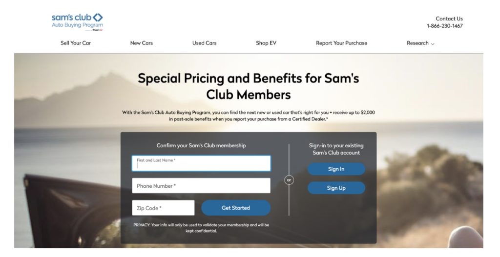 Sam’s Club Auto Program website