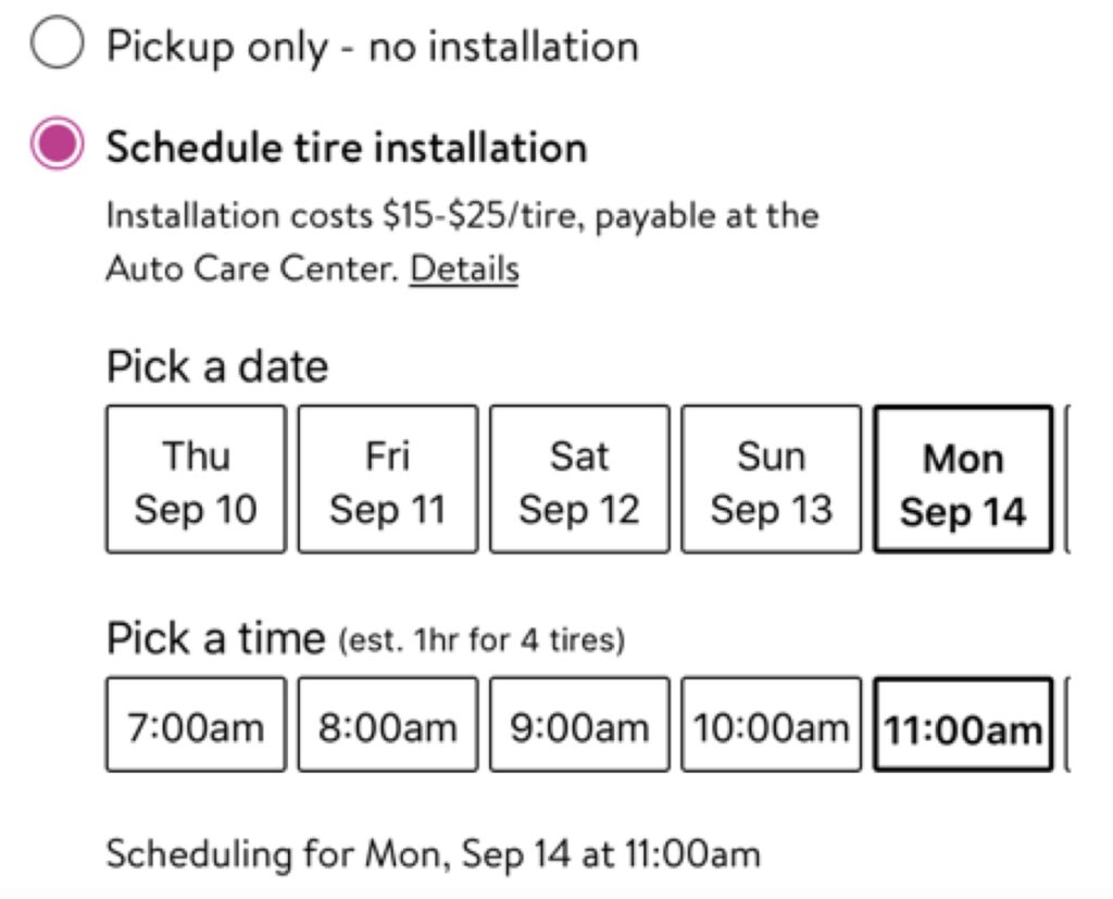 Walmart tire install appointment