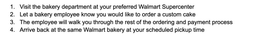 walmart inperson cake order process