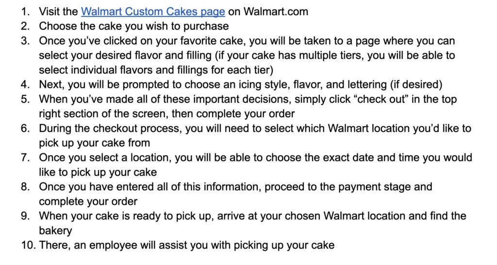 walmart online cake order process