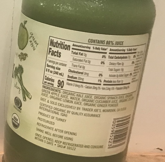 TJ To Power Of Green Organic Juice