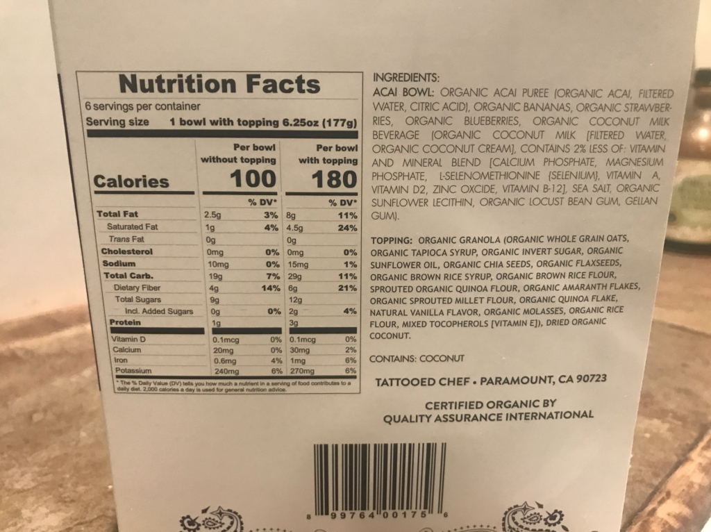 Costco Acai Bowl Nutrition Facts