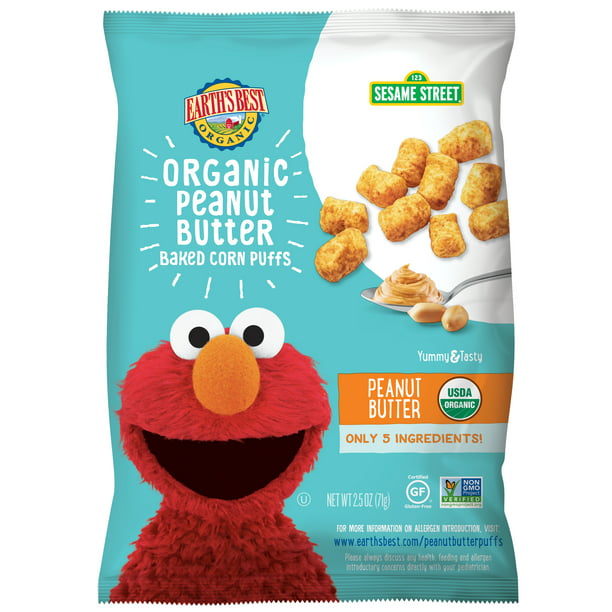 Earth's Best Sesame Street Baby Snack Organic Peanut Butter Baked Corn Puffs