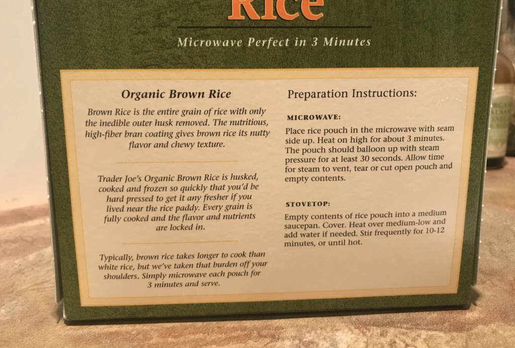 Trader Joe's Frozen Brown Rice Cooking Instruction Microwave