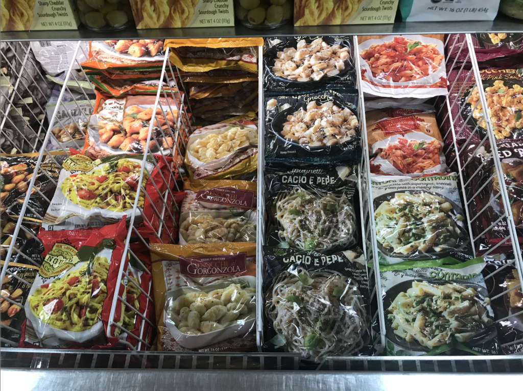Trader Joes Pasta selection frozen in store
