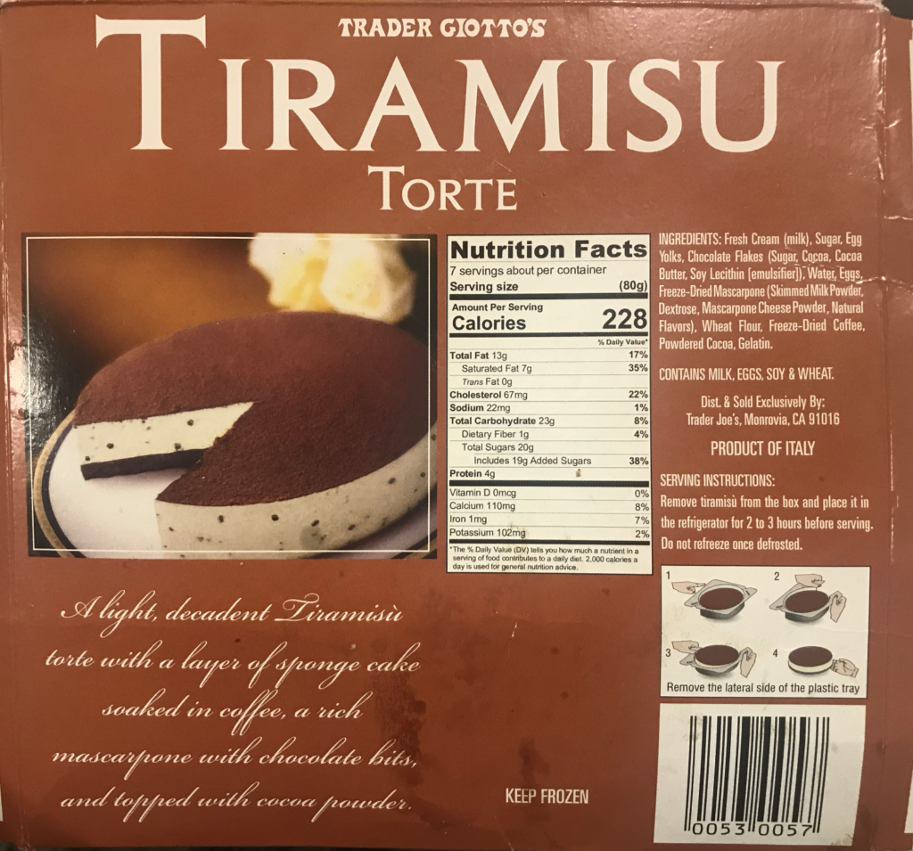 Trader Joe's Tiramisu Nutrition