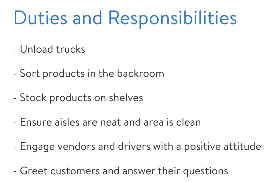 Walmart Stocker Duties and Responsibilities