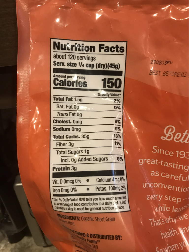 Costco Organic Brown Rice Nutrition Facts
