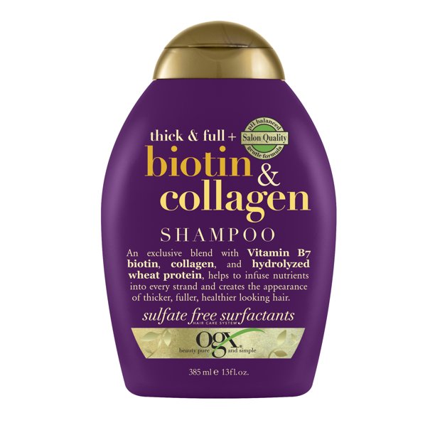 OGX Thick & Full + Biotin & Collagen Shampoo for Thin Hair, Paraben Free, 13 fl oz