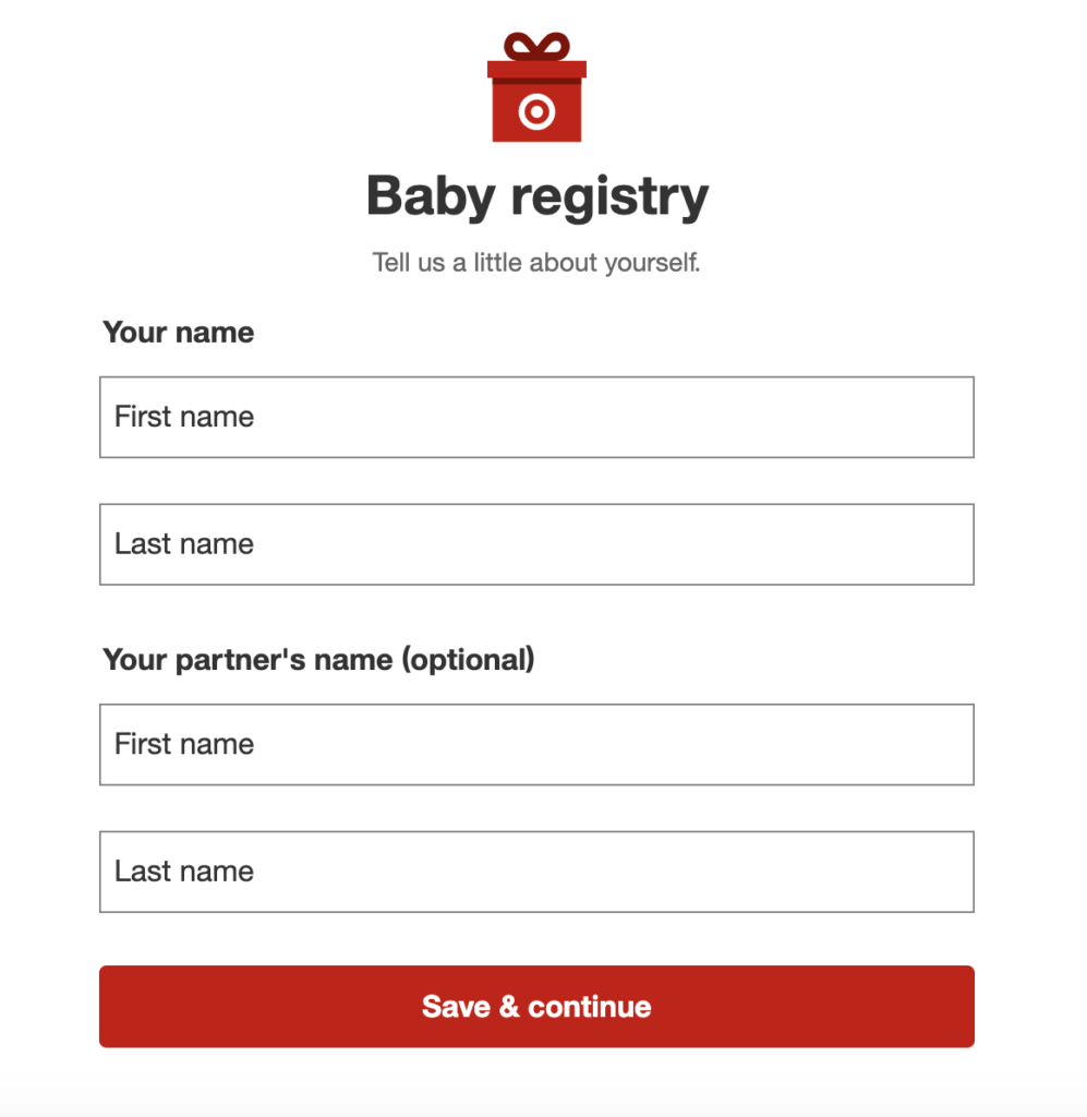 Target Baby Registry Step 2