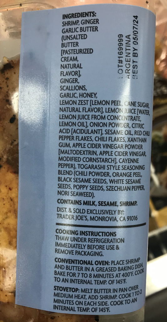 Trader Joe’s Argentinian Shrimp ingredients