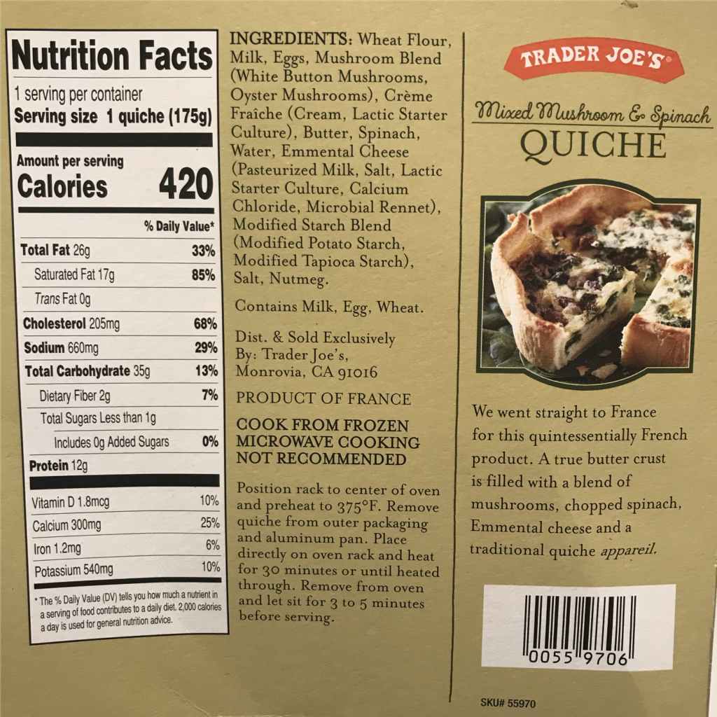 Trader Joe's Quiche Nutrition Facts