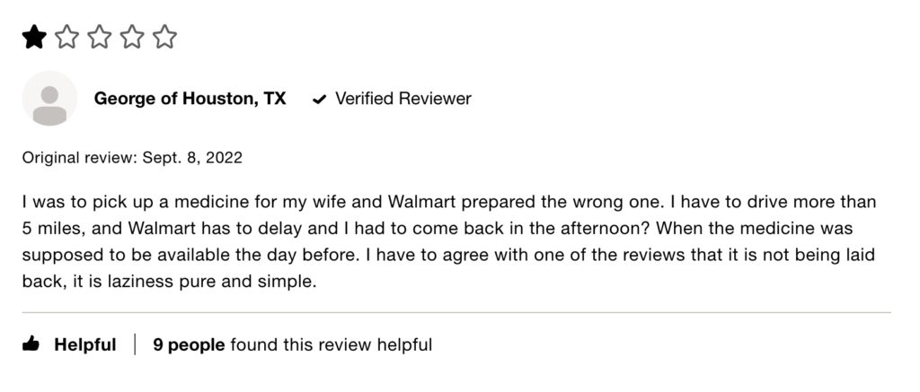 Walmart Pharmacy Customer Review 1