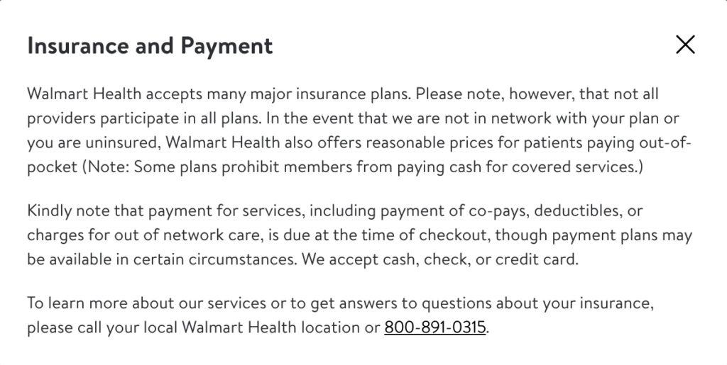 Walmart Walk-In Clinic Insurance and payment