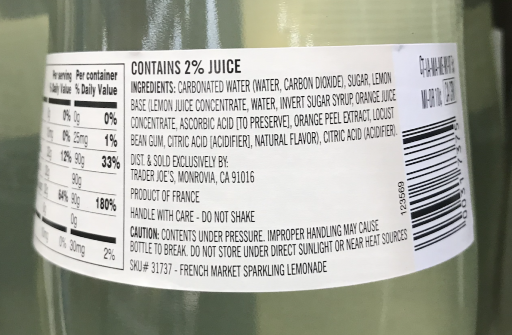 Trader Joe’s Sparkling Lemonade Ingredients