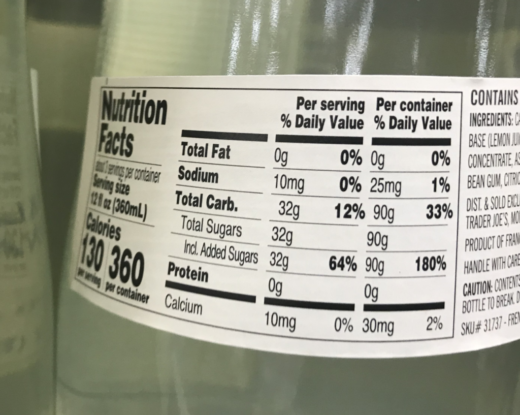 Trader Joe’s Sparkling Lemonade Nutrition