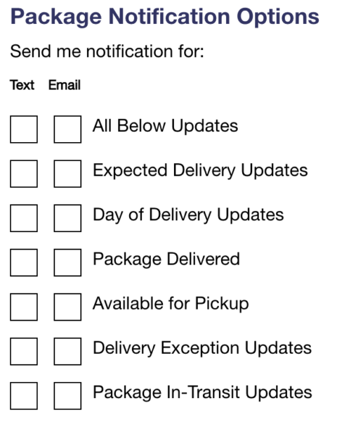 USPS Text Message Notification options