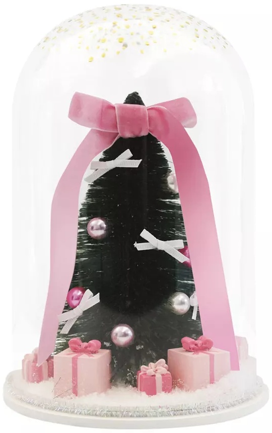 Merry Moments Cloche Snow Globe - Tree with Pink Presents