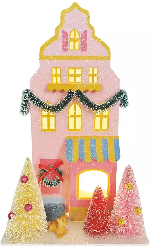 Merry Moments LED Paper Glitter House - Pink Store