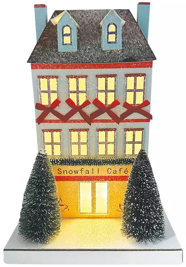 Merry Moments LED Paper Glitter House - Snowfall Cafe