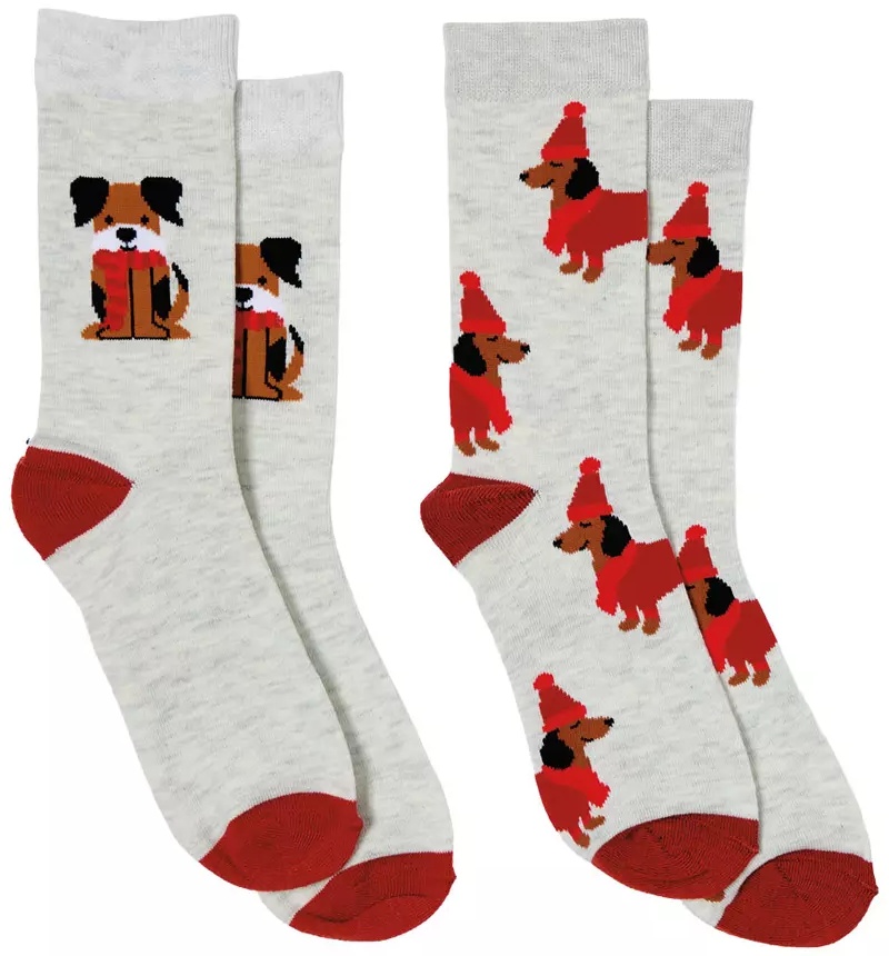 Merry Moments Holiday Socks 2 Pack - Dog/Gray