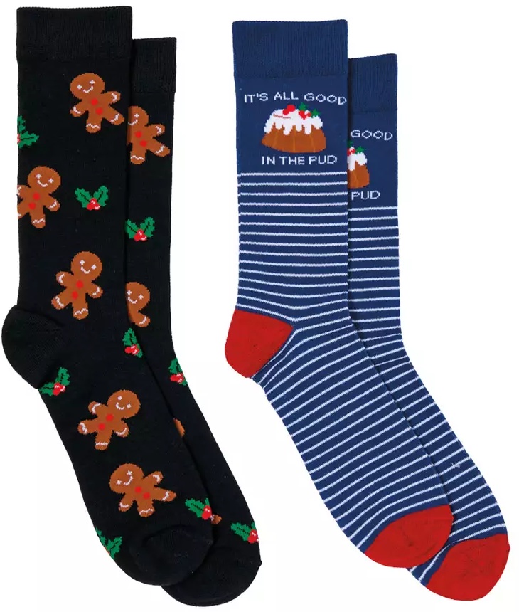 Merry Moments Holiday Socks 2 Pack - Gingerbread/Blue