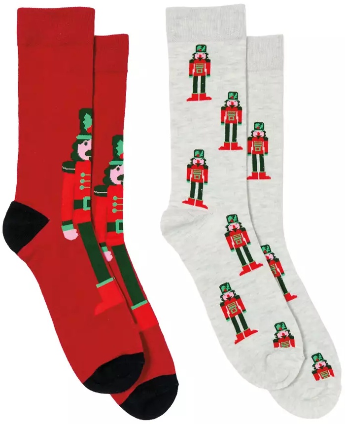 Merry Moments Holiday Socks 2 Pack - Nutcracker/Gray