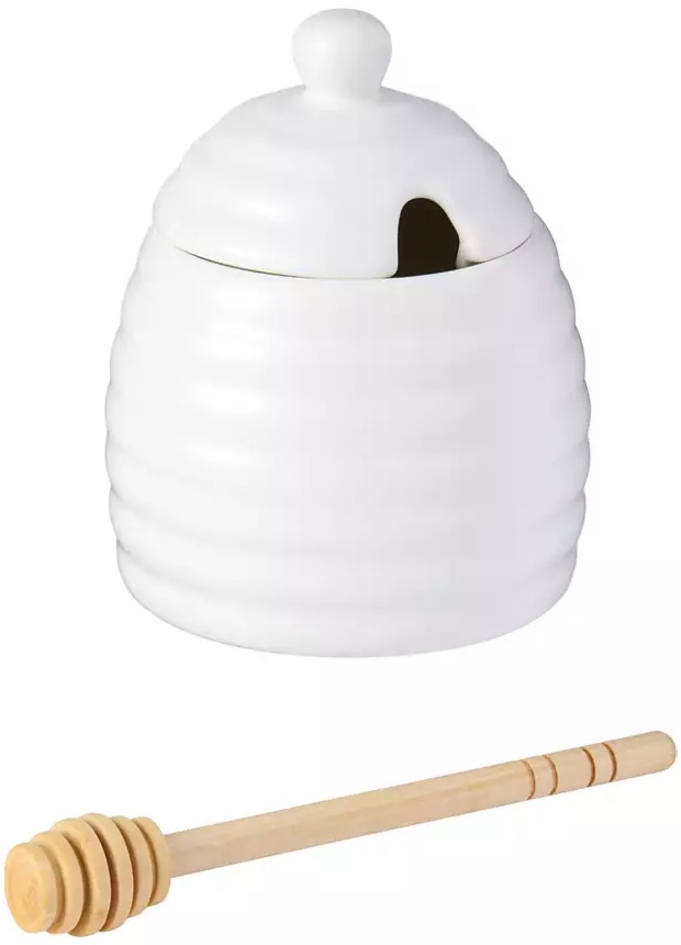 Ceramic Honey Pot with Wooden Comb