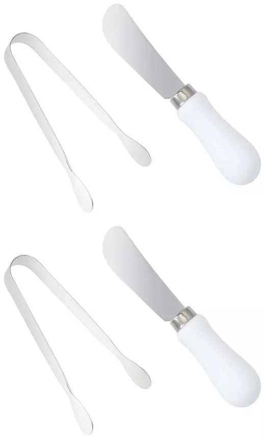 2 Pack Spreaders & 2 Pack Silver Tongs Set