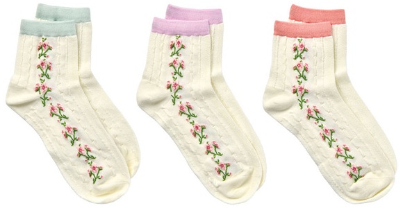 Serra 3 Pack Fancy Socks - Floral Cream
