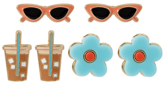 Serra Fashion Earrings - Sunglass/Coffee/Flower Studs