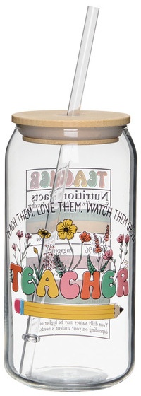 Crofton Glass Cup with Lid - Teacher Era, 18 fl oz