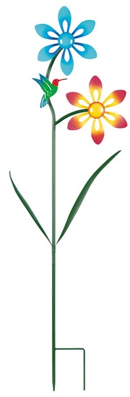 Belavi Double Flower Spinner Stake - Multi Color Flower with Hummingbird