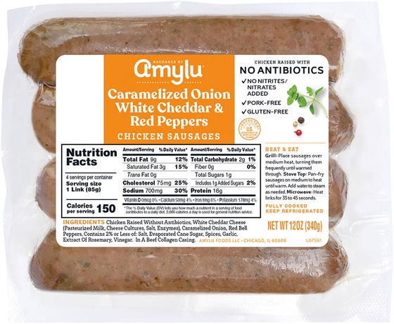 Amylu Carmalized Onion & White Cheddar Chicken Sausage - 