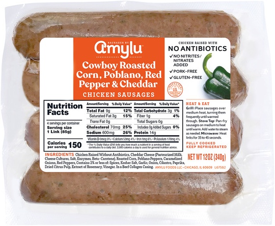 Amylu Cowboy Roasted Corn - Poblano & Cheddar Chicken Sausage