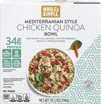 Whole & Simple Southwest or Mediterranean Chicken Quinoa Bowl