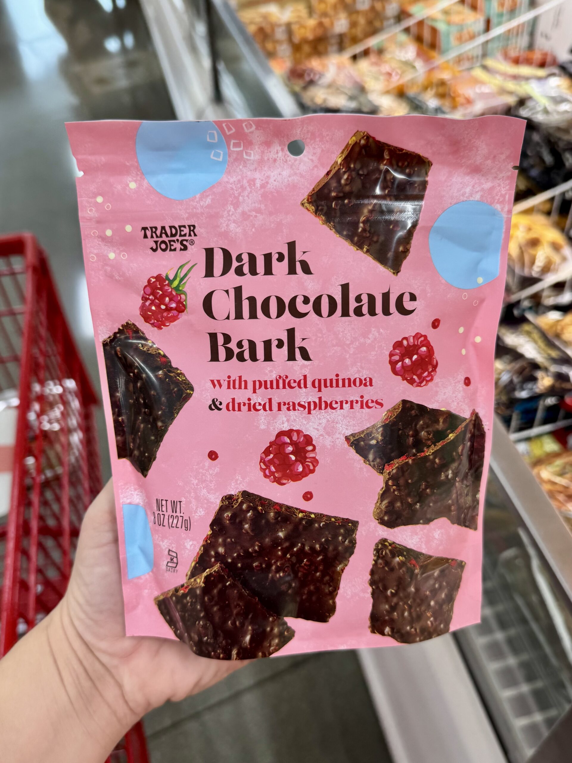Dark Chocolate Bark with puffed quinoa & dried raspberries - in store